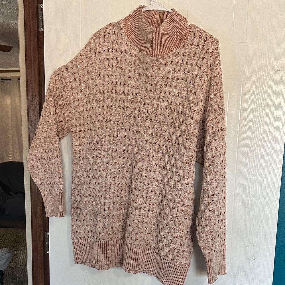 NWOT Knox Rose Textured Knit Cream & Orange Turtleneck Sweater